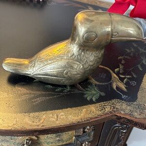 Brass Toucan Figurine with Etched Feather Detail